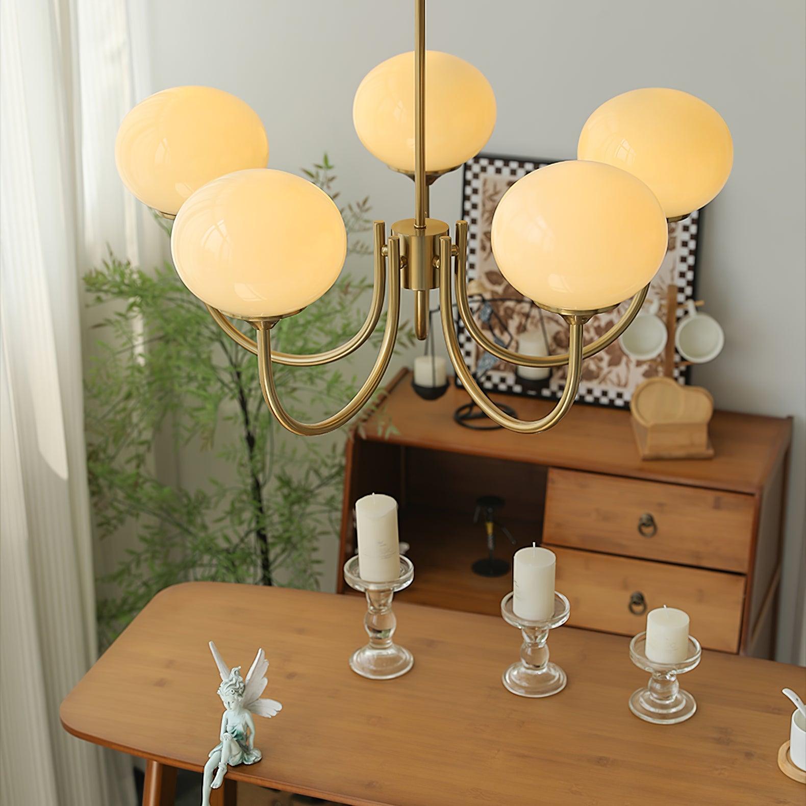 Marshmallow Chandelier | Golden Ceiling Lamp with Pink Glass Shades