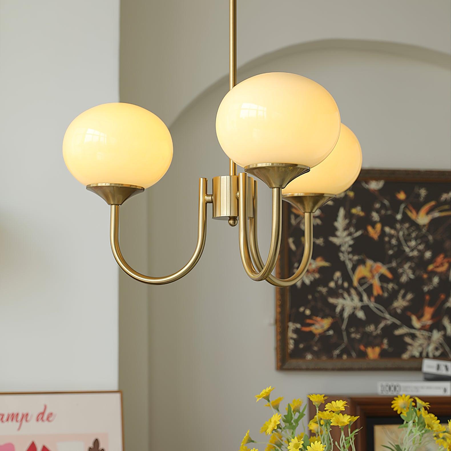 Marshmallow Chandelier | Golden Ceiling Lamp with Pink Glass Shades