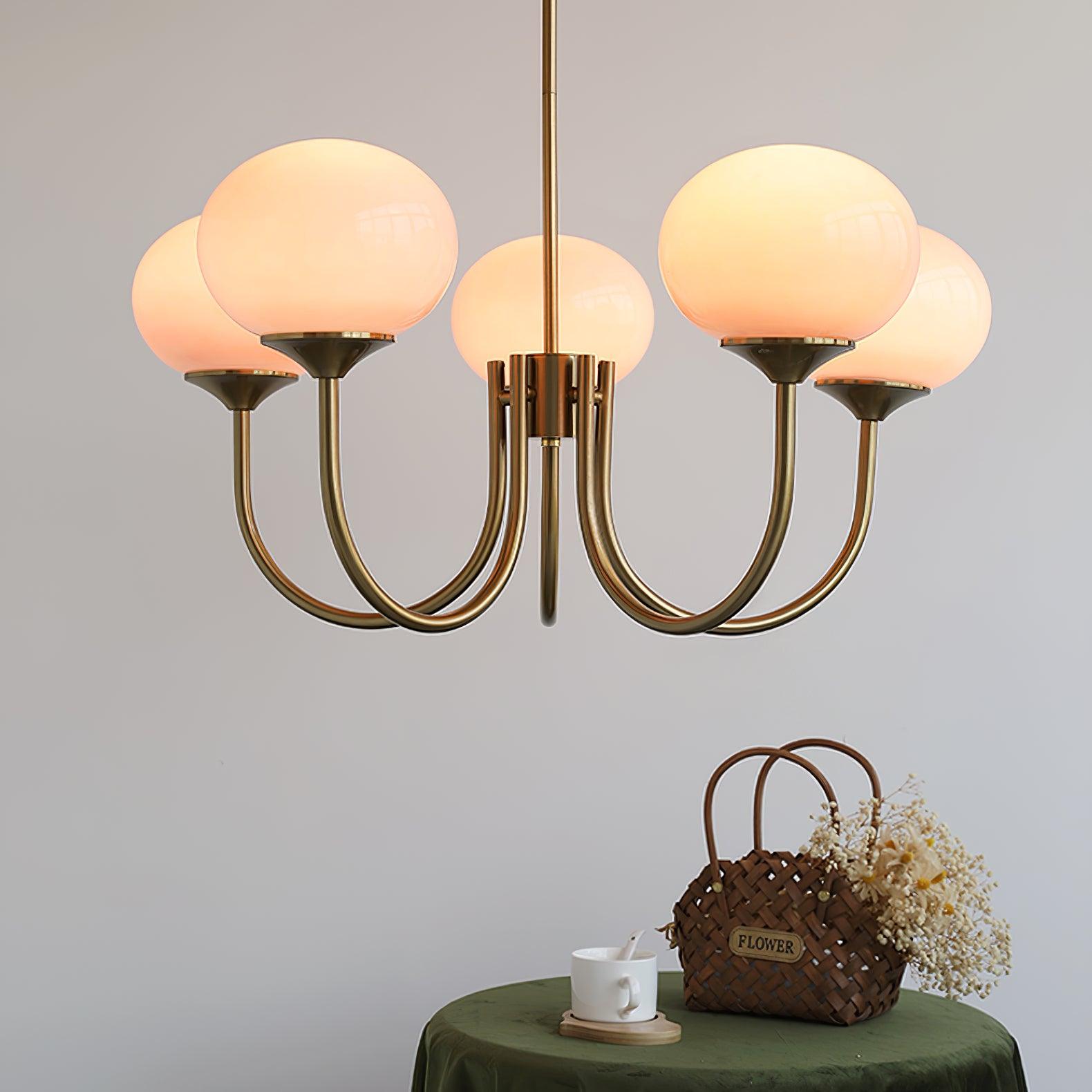 Marshmallow Chandelier | Golden Ceiling Lamp with Pink Glass Shades
