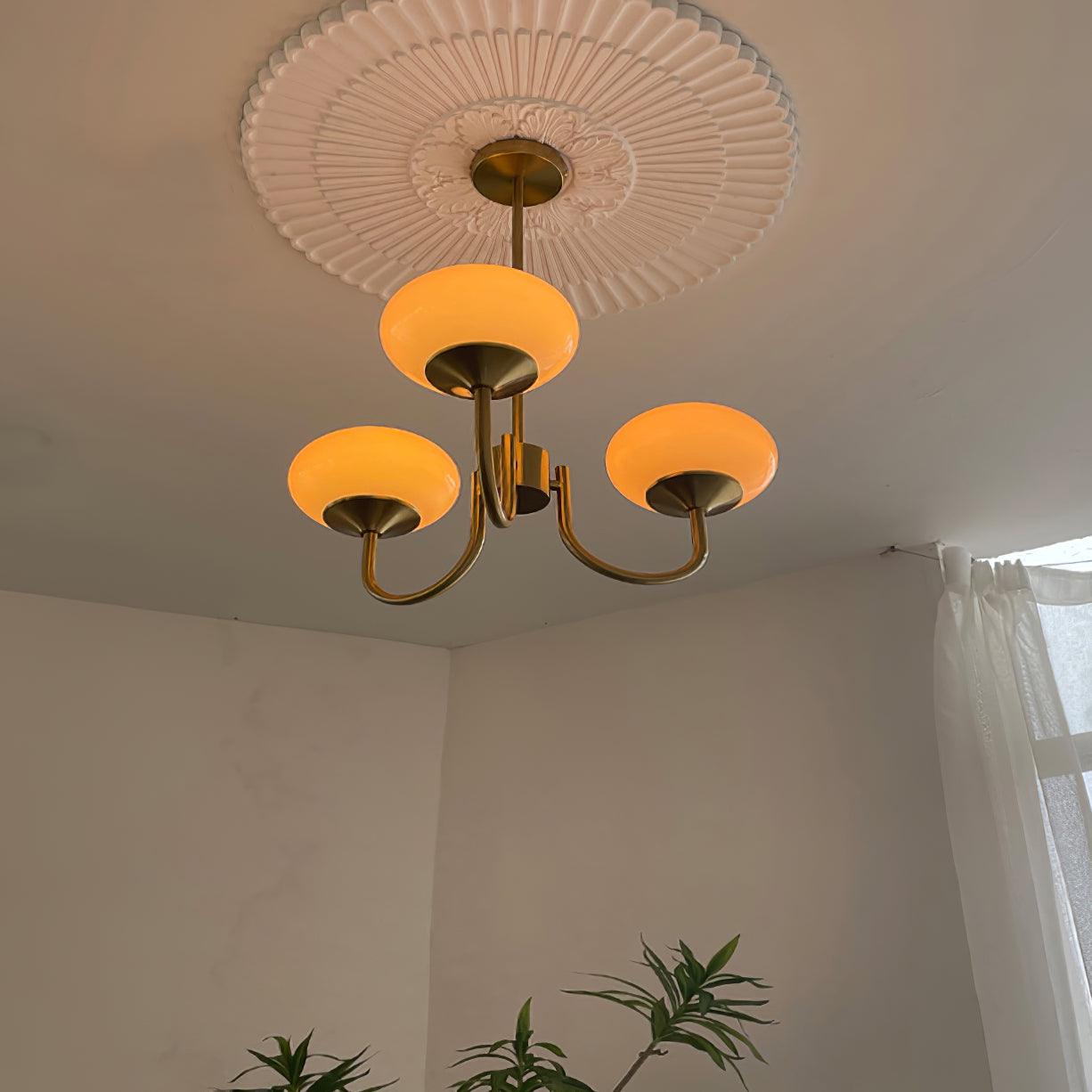 Marshmallow Chandelier | Golden Ceiling Lamp with Pink Glass Shades