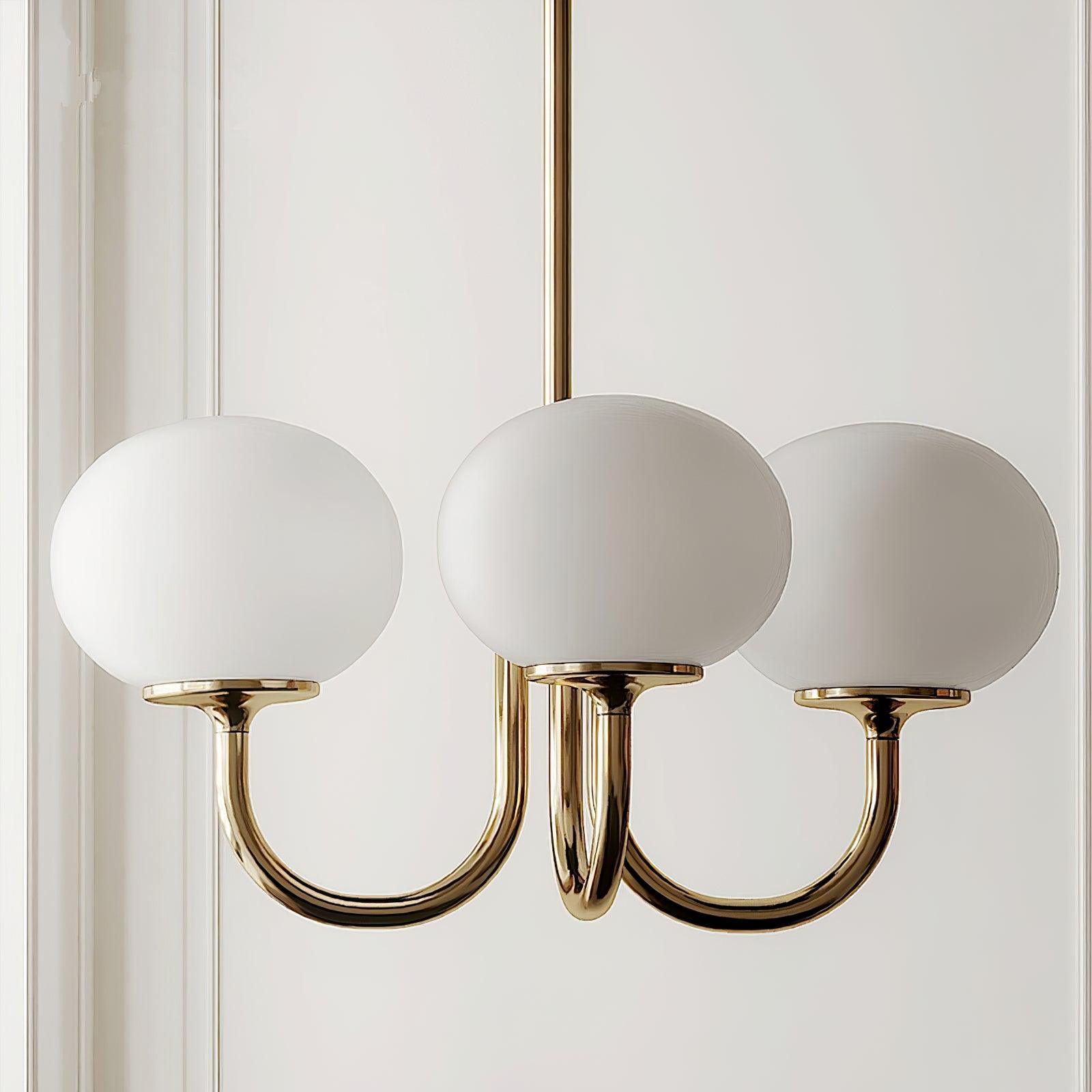 Marshmallow Chandelier | Golden Ceiling Lamp with Pink Glass Shades