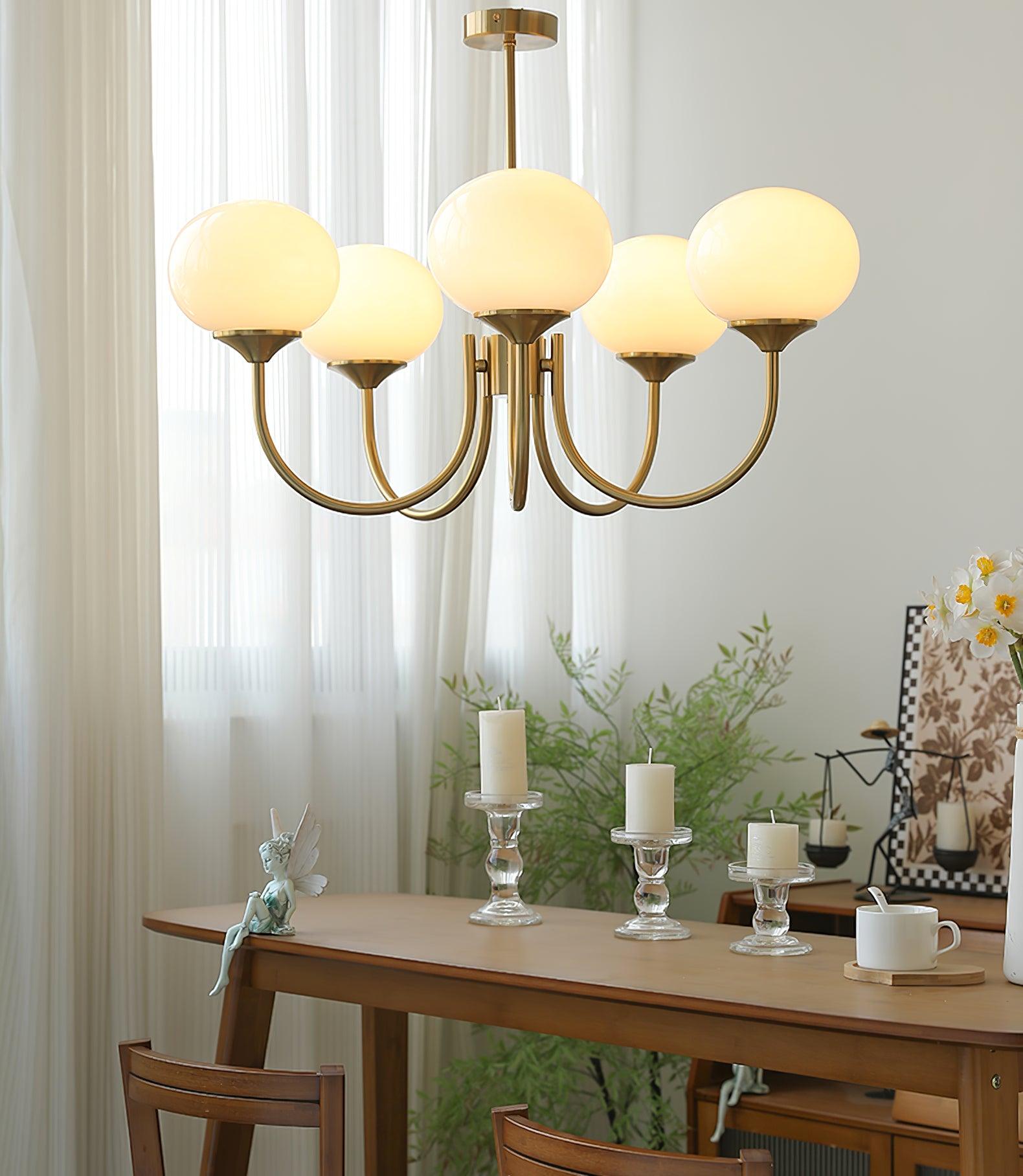 Marshmallow Chandelier | Golden Ceiling Lamp with Pink Glass Shades