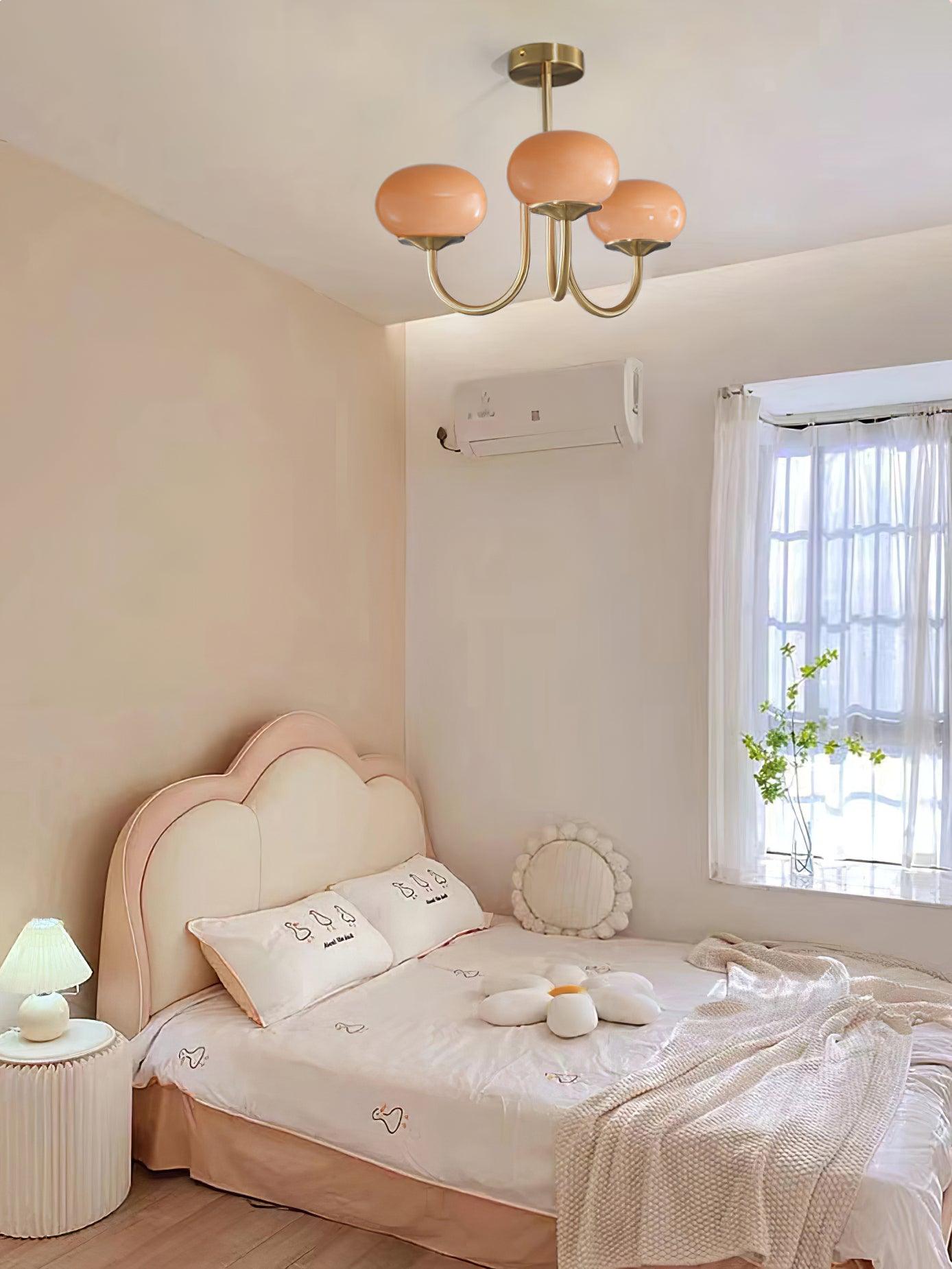Marshmallow Chandelier | Golden Ceiling Lamp with Pink Glass Shades