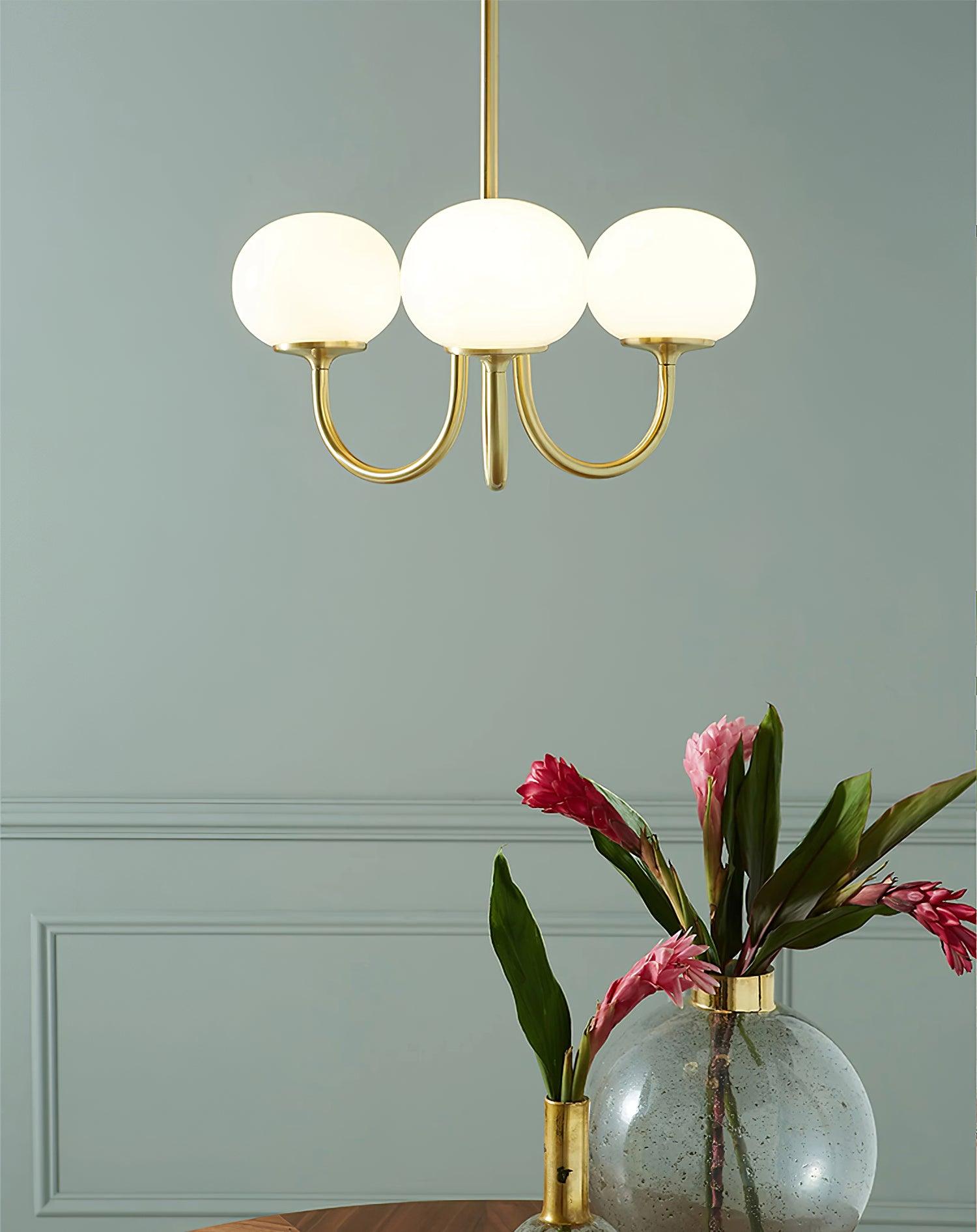 Marshmallow Chandelier | Golden Ceiling Lamp with Pink Glass Shades