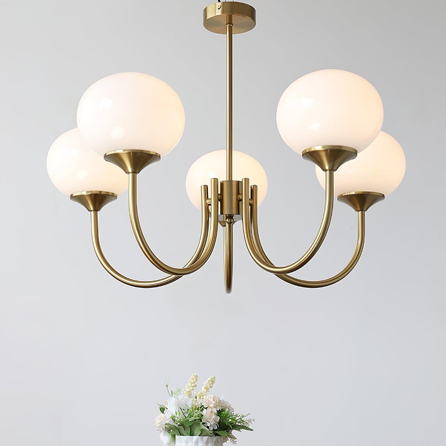 Marshmallow Chandelier | Golden Ceiling Lamp with Pink Glass Shades