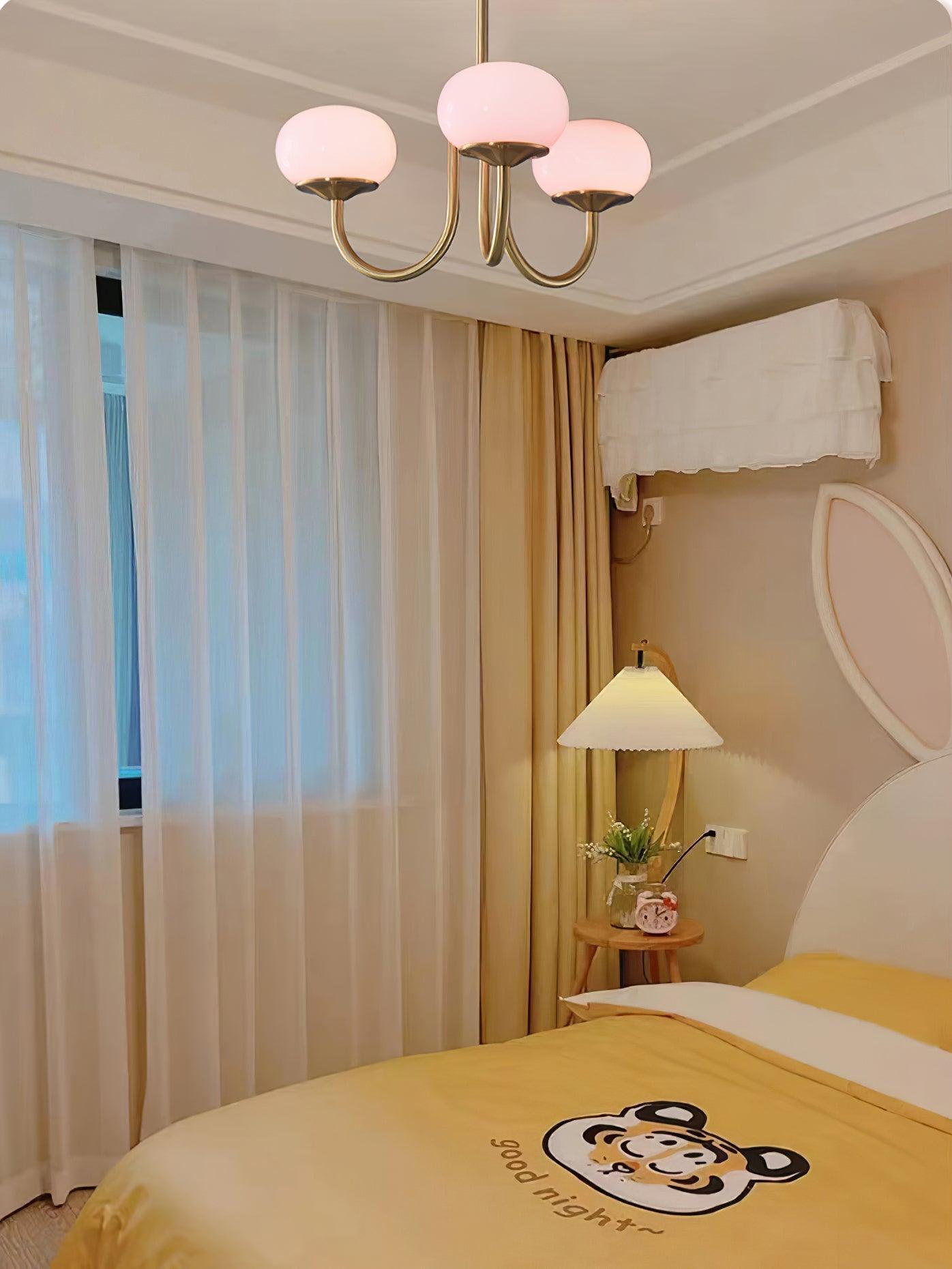 Marshmallow Chandelier | Golden Ceiling Lamp with Pink Glass Shades