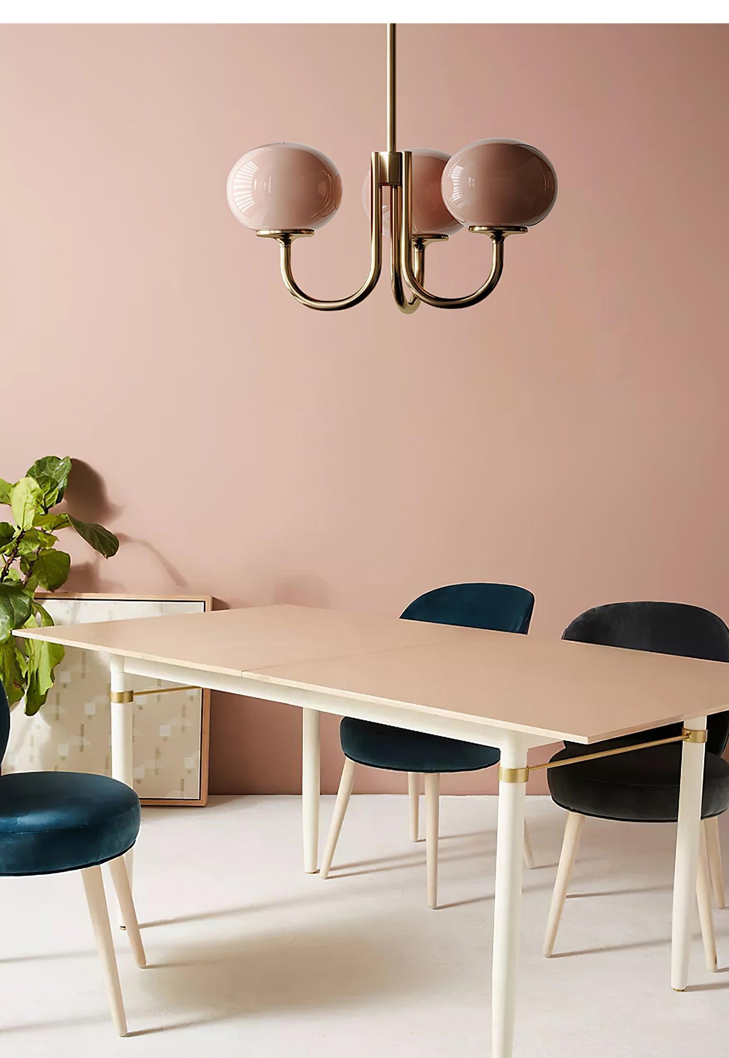 Marshmallow Chandelier | Golden Ceiling Lamp with Pink Glass Shades