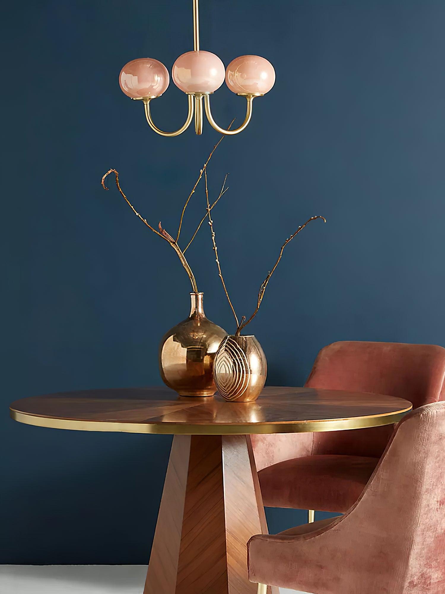 Marshmallow Chandelier | Golden Ceiling Lamp with Pink Glass Shades