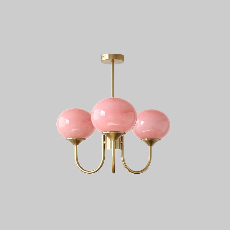 Marshmallow Chandelier | Golden Ceiling Lamp with Pink Glass Shades