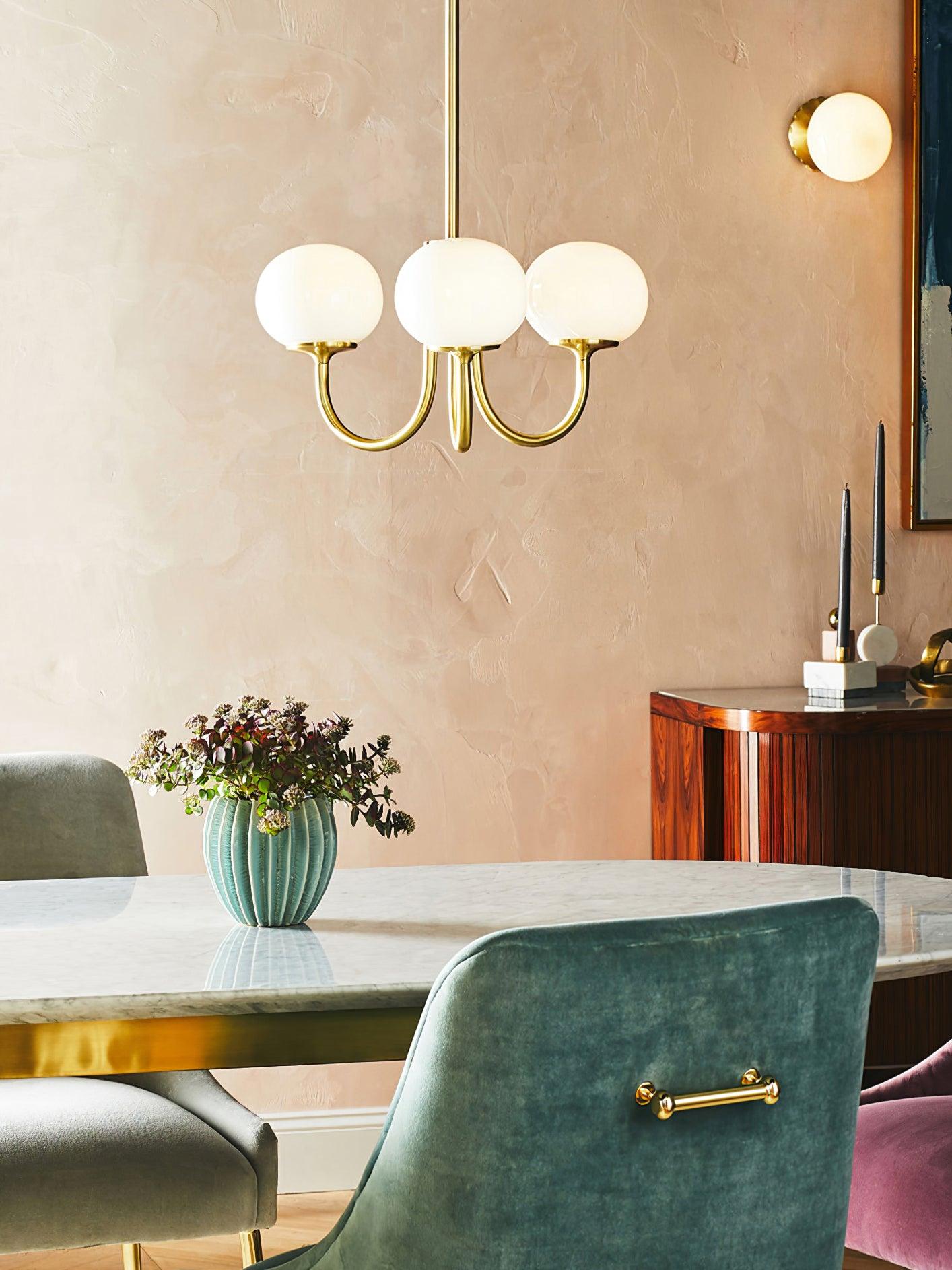 Marshmallow Chandelier | Golden Ceiling Lamp with Pink Glass Shades