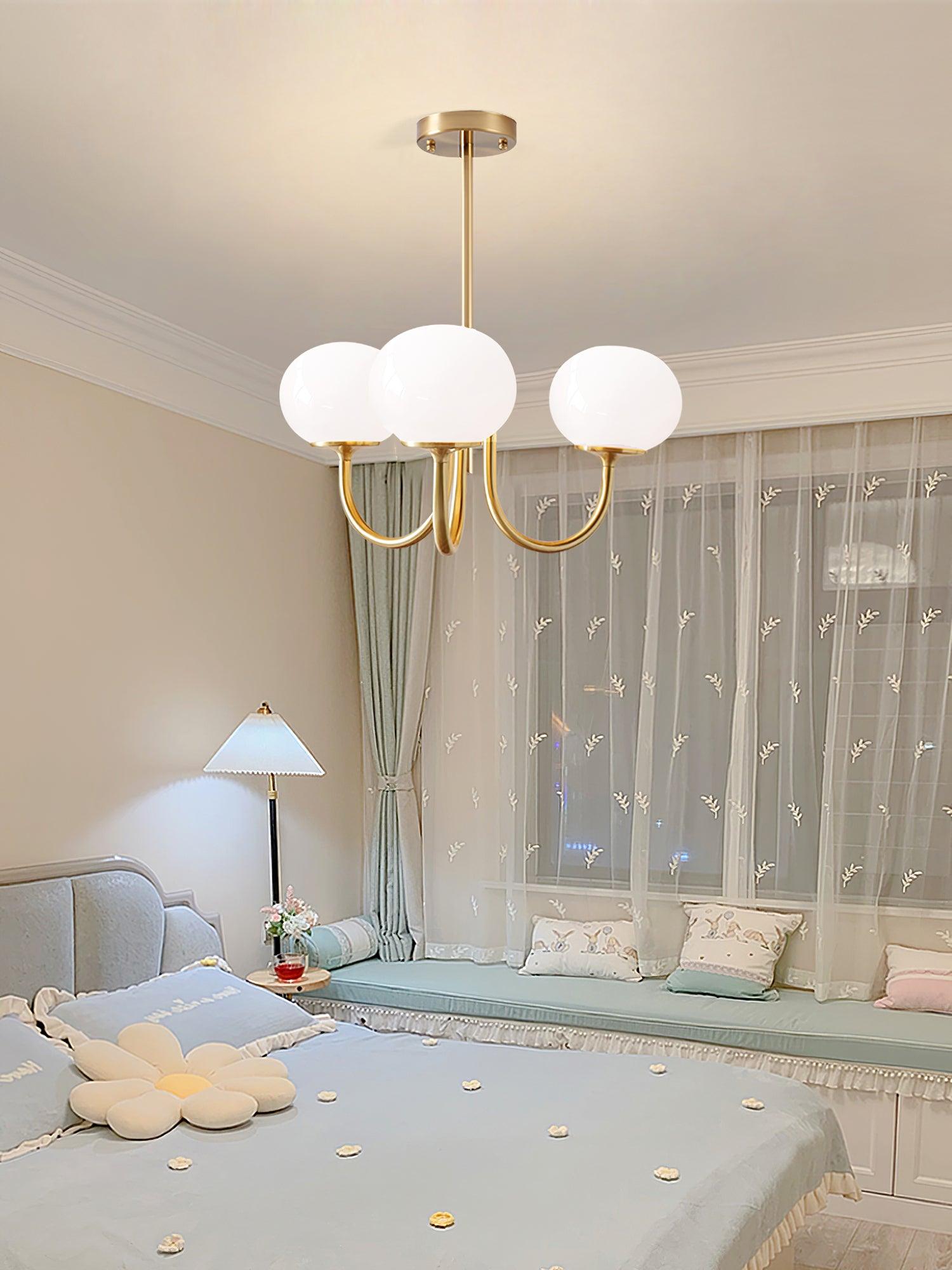 Marshmallow Chandelier | Golden Ceiling Lamp with Pink Glass Shades