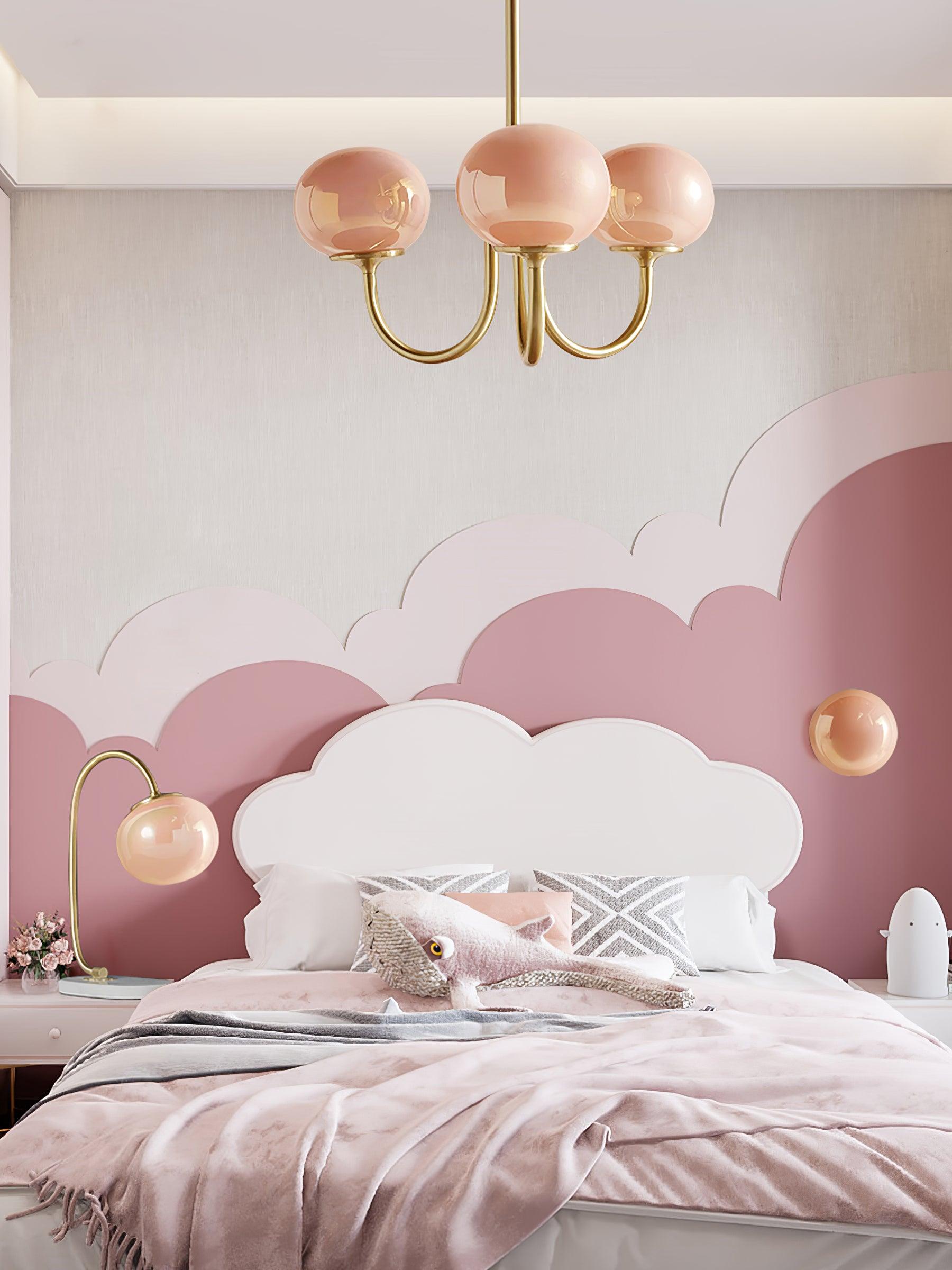 Marshmallow Chandelier | Golden Ceiling Lamp with Pink Glass Shades