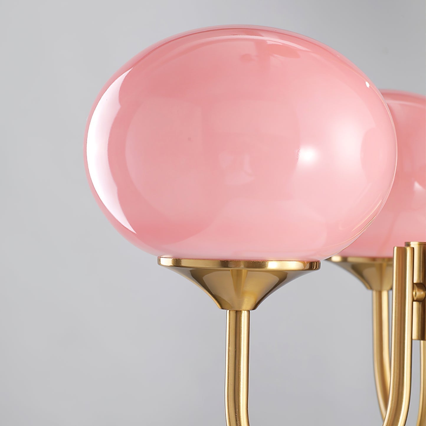 Marshmallow Chandelier | Golden Ceiling Lamp with Pink Glass Shades