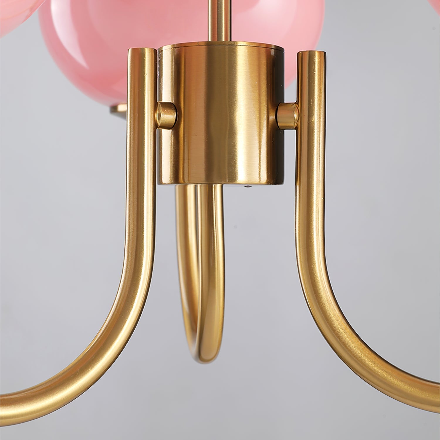 Marshmallow Chandelier | Golden Ceiling Lamp with Pink Glass Shades