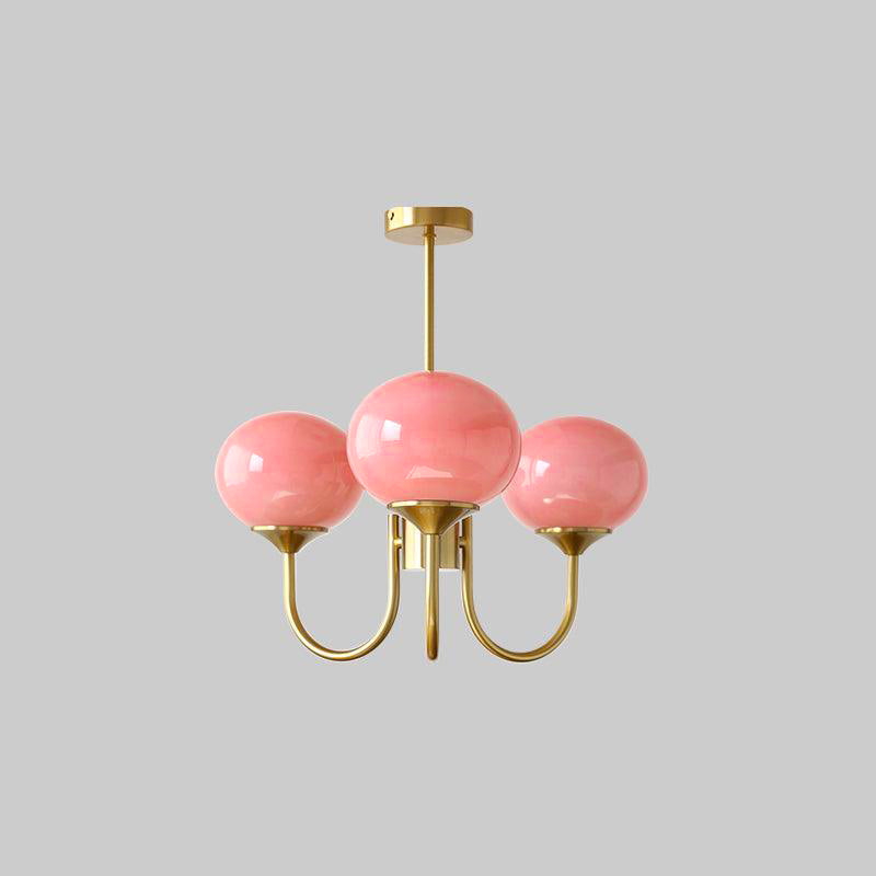 Marshmallow Chandelier | Golden Ceiling Lamp with Pink Glass Shades