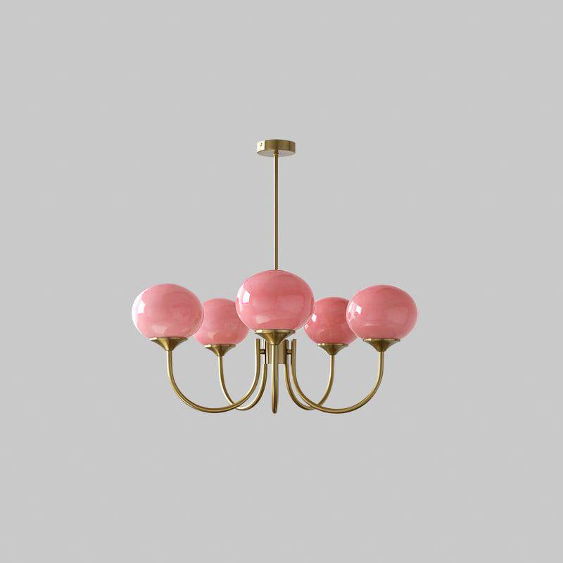 Marshmallow Chandelier | Golden Ceiling Lamp with Pink Glass Shades