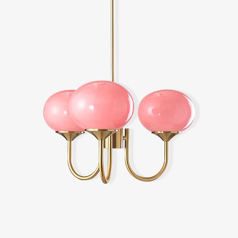 Marshmallow Chandelier | Golden Ceiling Lamp with Pink Glass Shades