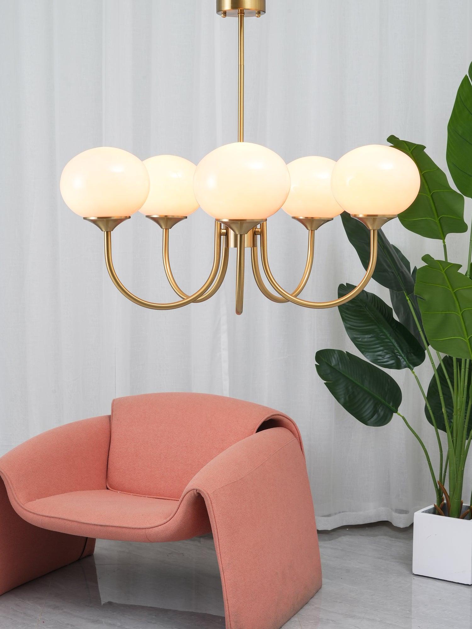 Marshmallow Chandelier | Golden Ceiling Lamp with Pink Glass Shades