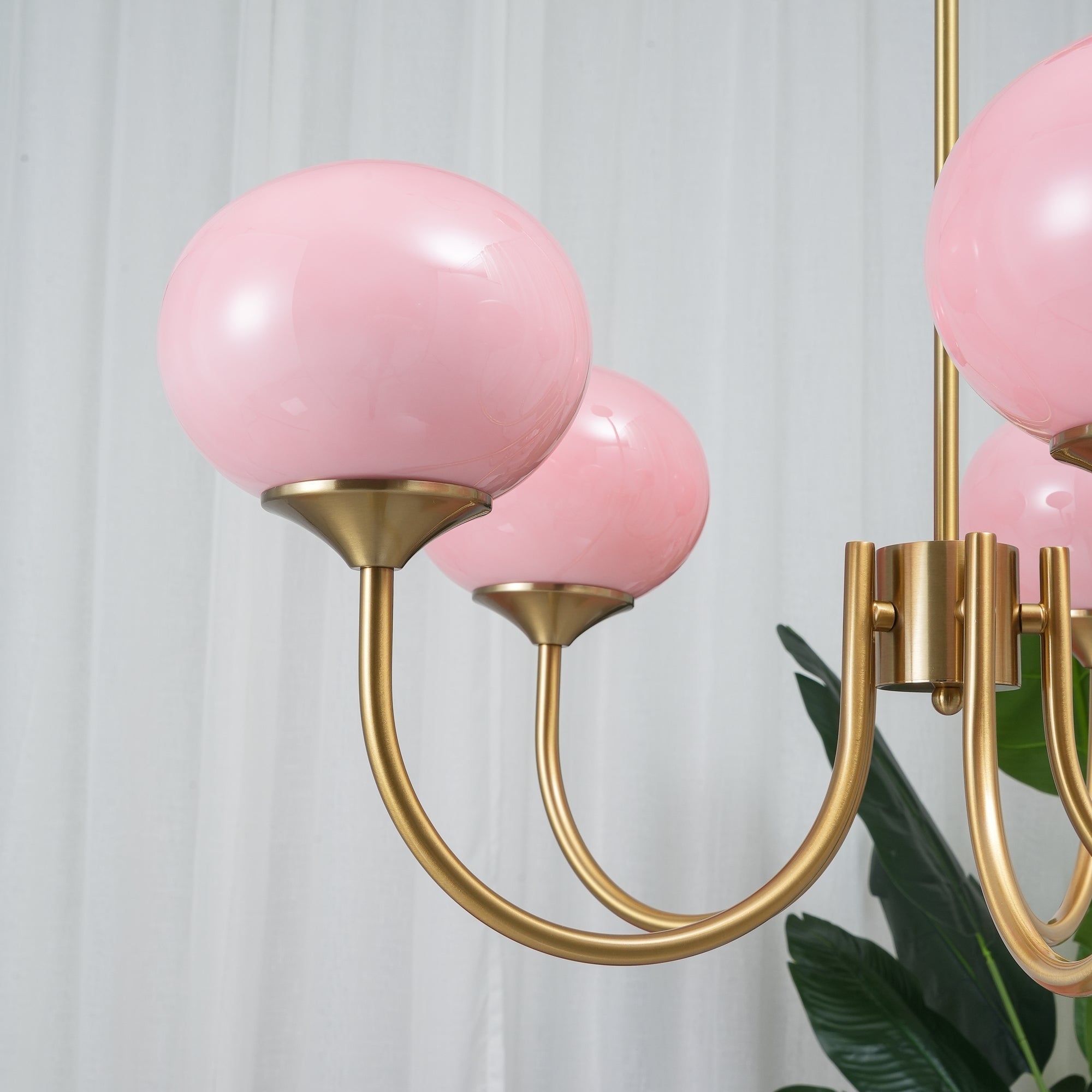 Marshmallow Chandelier | Golden Ceiling Lamp with Pink Glass Shades