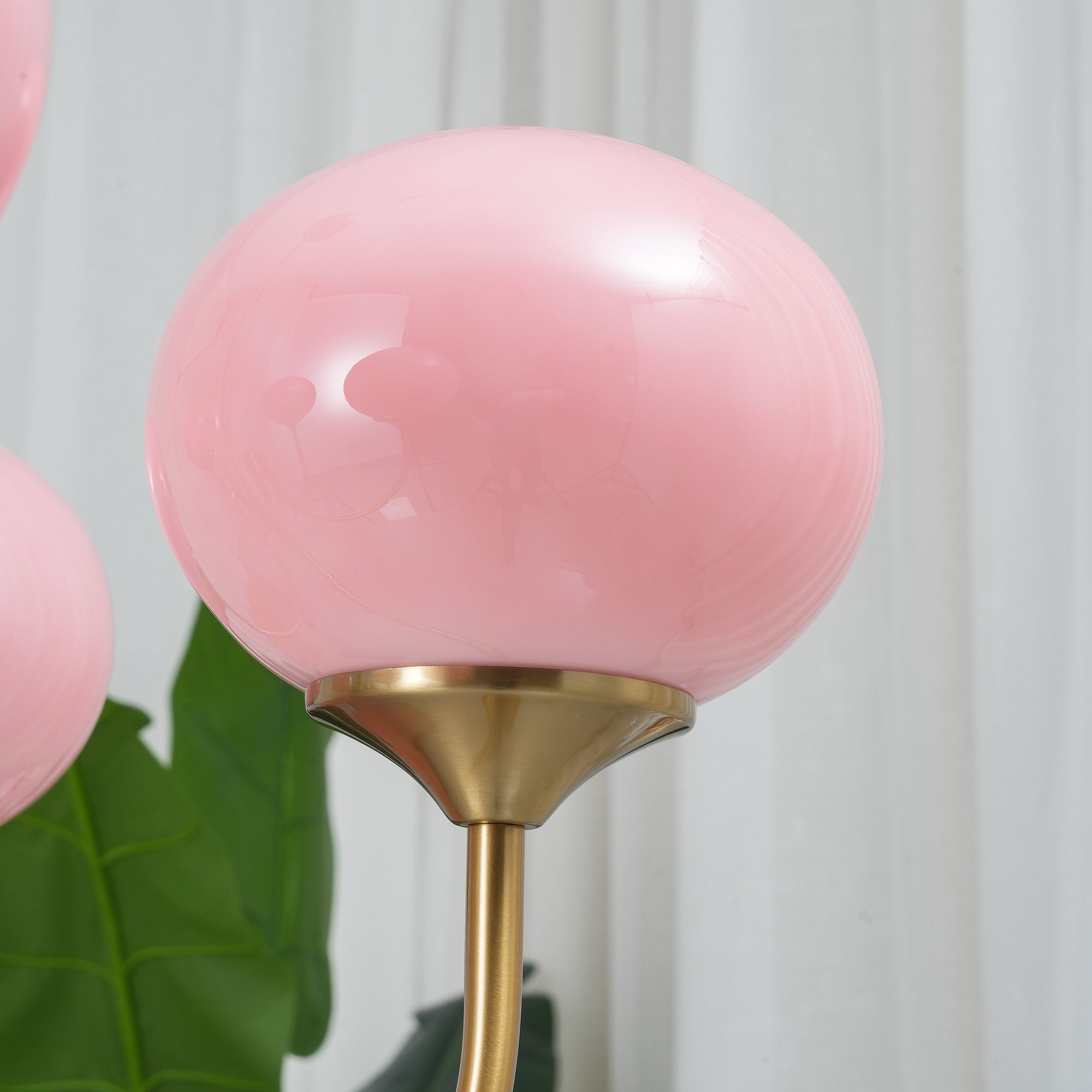Marshmallow Chandelier | Golden Ceiling Lamp with Pink Glass Shades