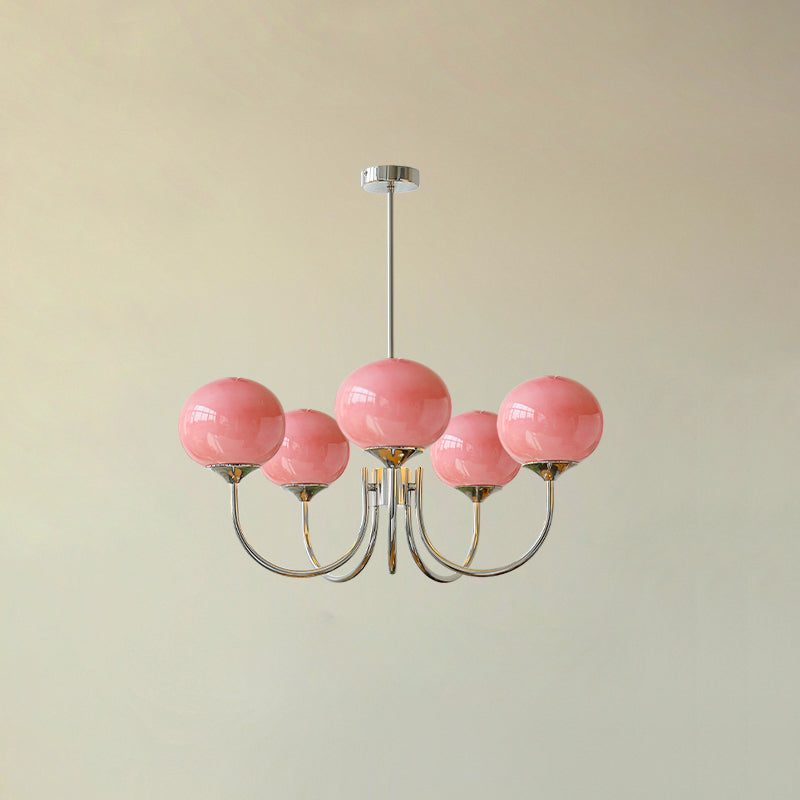 Marshmallow Chandelier | Golden Ceiling Lamp with Pink Glass Shades