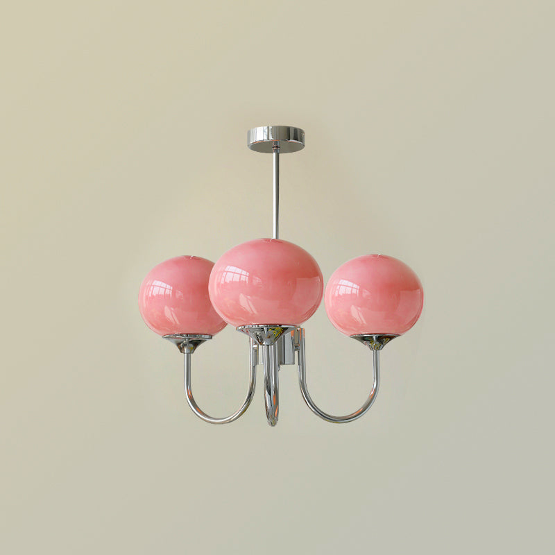 Marshmallow Chandelier | Golden Ceiling Lamp with Pink Glass Shades