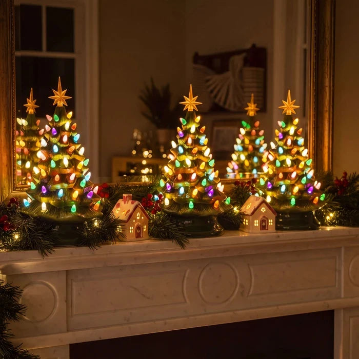 Kerstlamp in boomvorm – nostalgisch tafelboompje met ster en lichtjes