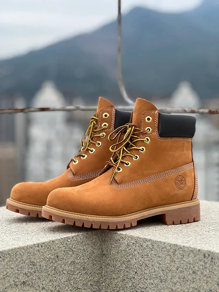 Męskie Wodoodporne Buty Outdoorowe Skórzane Żółte 2025 do Codziennego Użytku 0