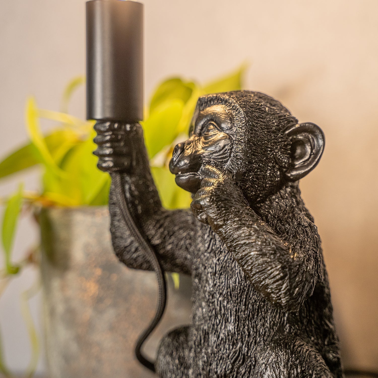 Lámpara de mesa ChimpShine - Mono negro - Luxoso e único - Ideal para ambiente e estilo na casa