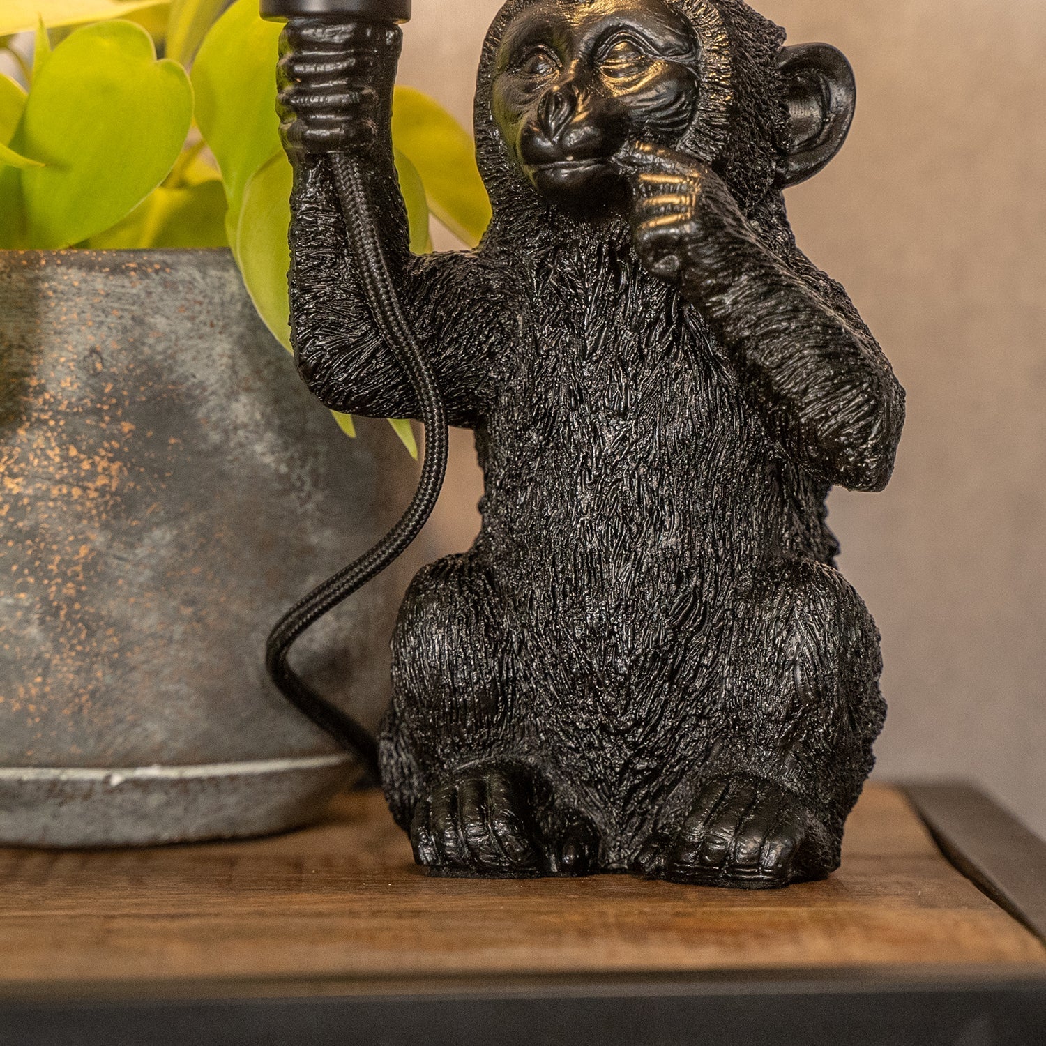 Lámpara de mesa ChimpShine - Mono negro - Luxoso e único - Ideal para ambiente e estilo na casa