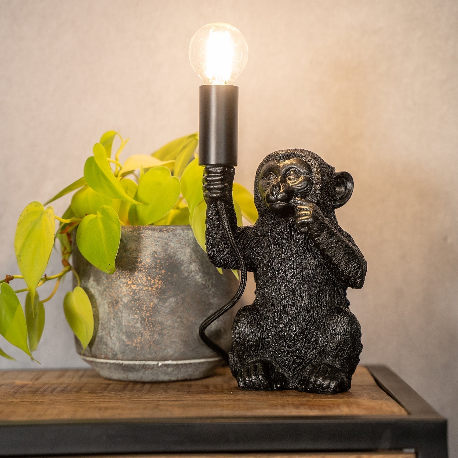 Lámpara de mesa ChimpShine - Mono negro - Luxoso e único - Ideal para ambiente e estilo na casa