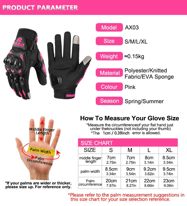 Motorhandschoenen Dames - Ademend, Touchscreen, Roze/Zwart, Verstelbaar 5