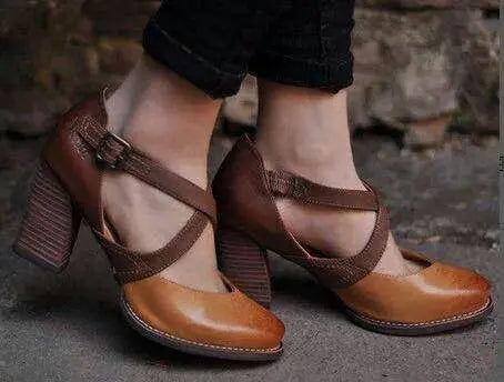 Revalki Jaimie - Light brown summer leather heels