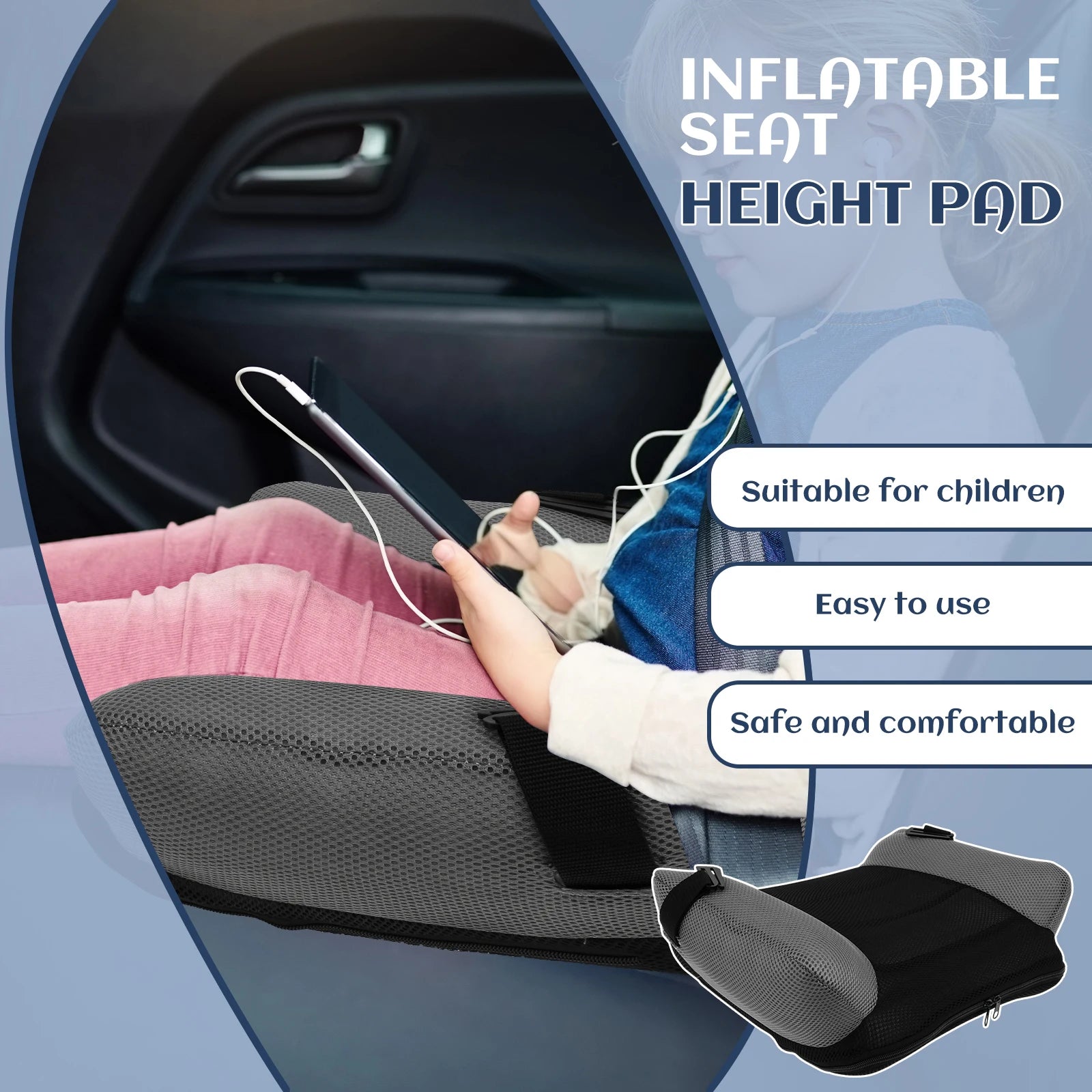 Inflatable Booster Car Seat for Children, Lightweight and Portable