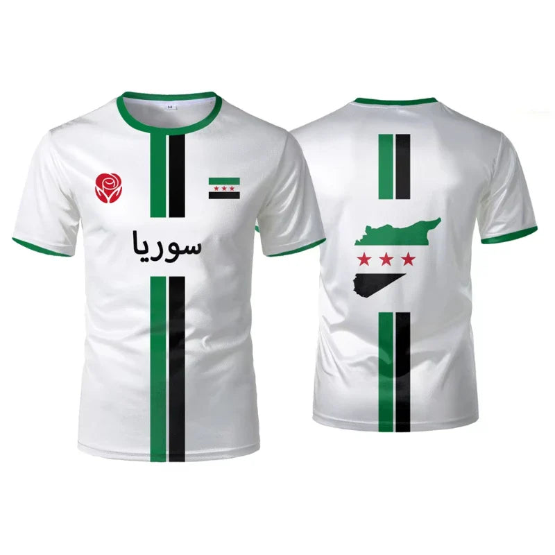 Oversized Voetbal T-shirt voor Heren met Syrische Vlag - Unisex, Comfortabel Katoen 0