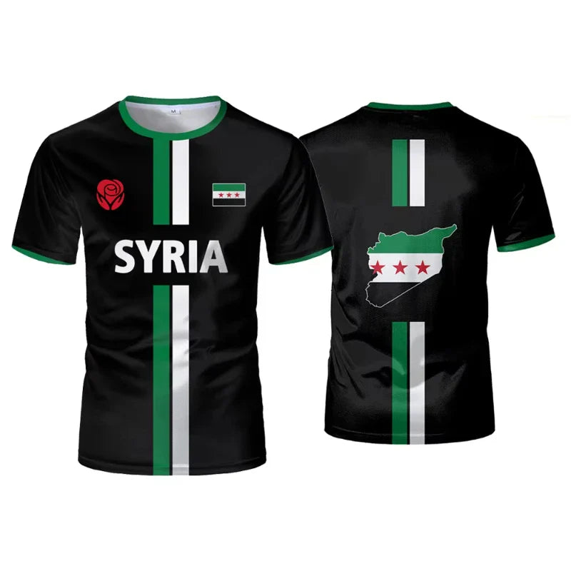 Oversized Voetbal T-shirt voor Heren met Syrische Vlag - Unisex, Comfortabel Katoen 7
