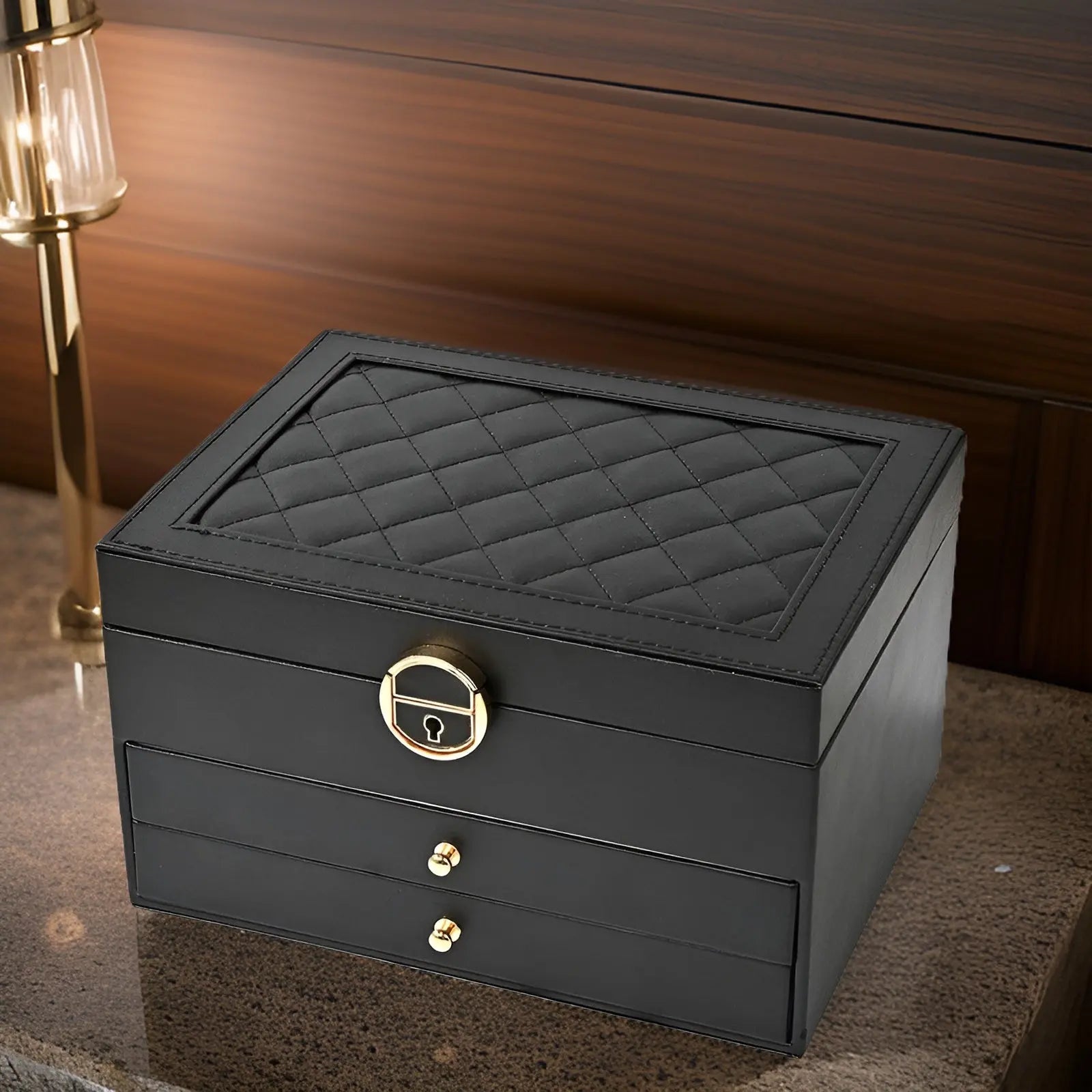 EleganceBox – Caixa de xoias de luxo de varias capas de coiro PU