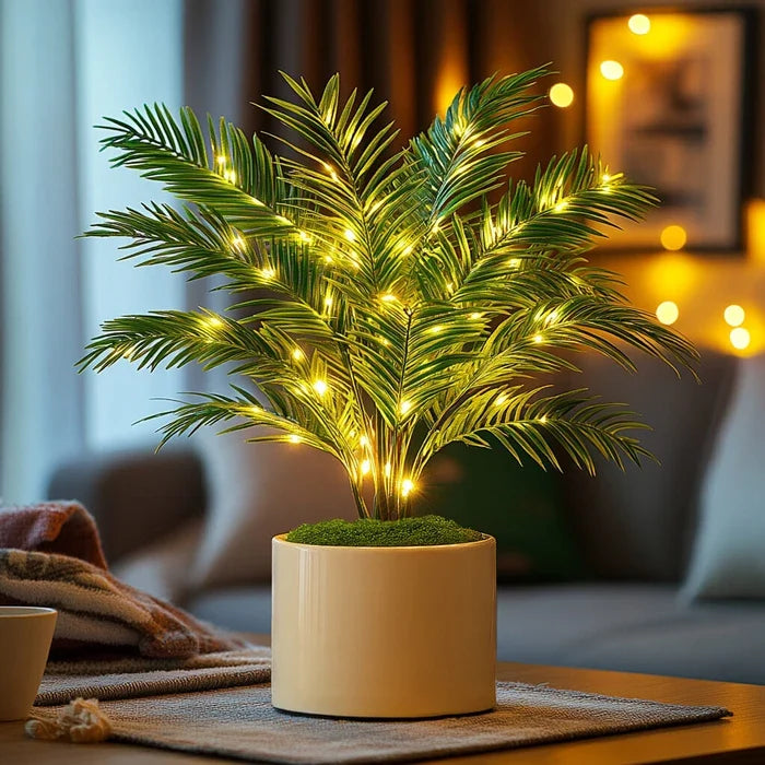 Sfeerlamp palmblad – kunstplant met arecabladeren en warme lichtjes