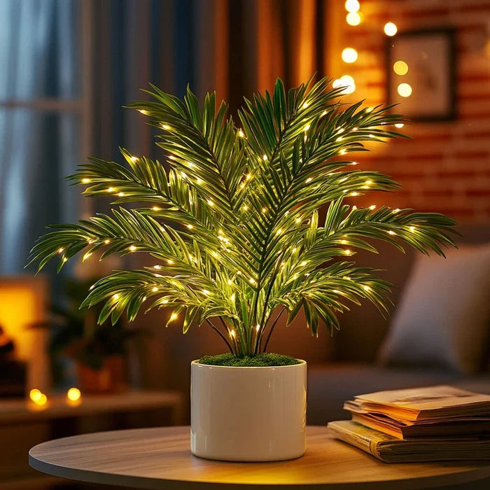 Sfeerlamp palmblad – kunstplant met arecabladeren en warme lichtjes