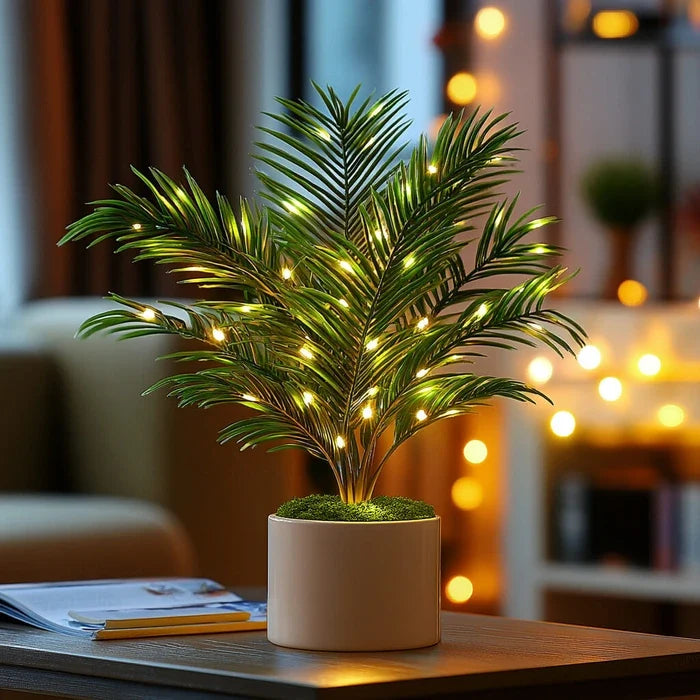 Sfeerlamp palmblad – kunstplant met arecabladeren en warme lichtjes