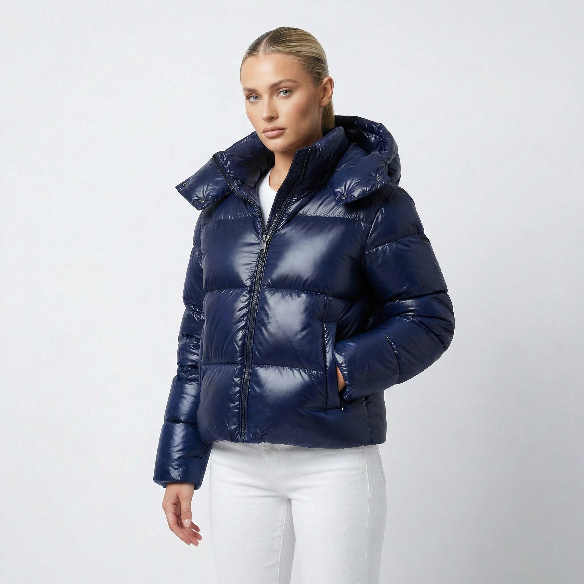 Dames Pufferjas – Gewatteerde Winterjack met Glanzende Afwerking