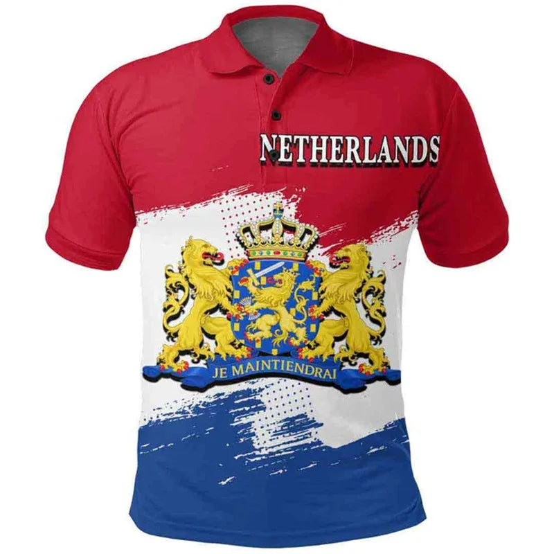 Poloshirt Heren met 3D Nederlandse Vlag, Casual Zomerstijl, Katoen, Korte Mouwen 1