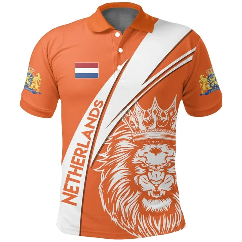 Poloshirt Heren met 3D Nederlandse Vlag, Casual Zomerstijl, Katoen, Korte Mouwen 10
