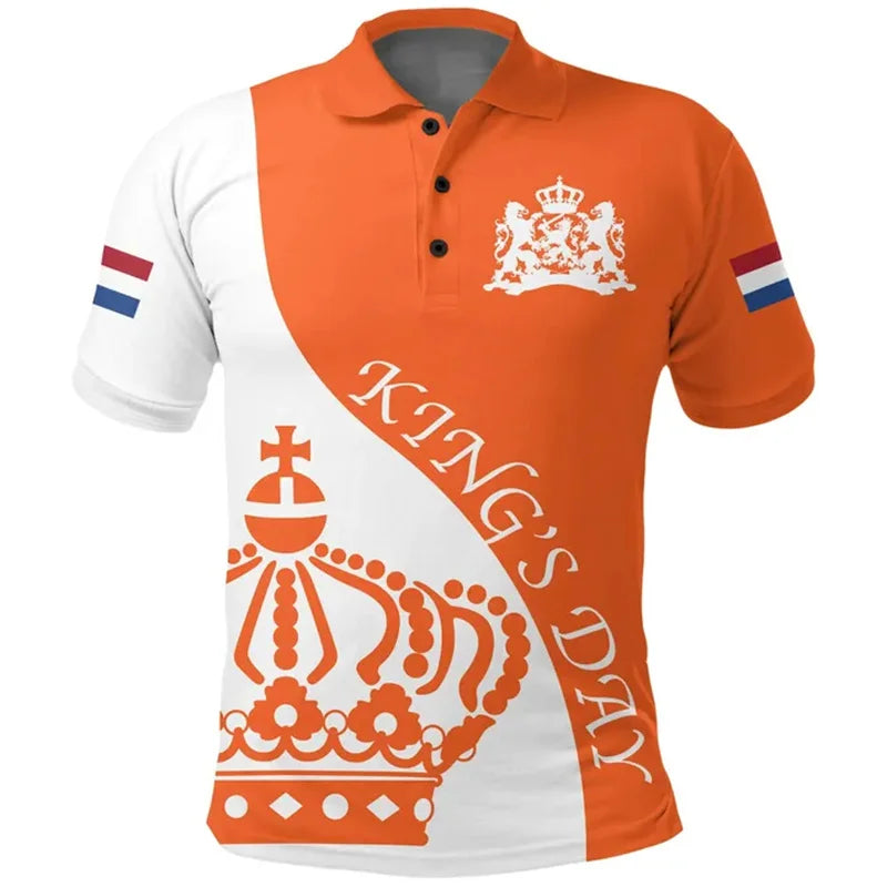 Poloshirt Heren met 3D Nederlandse Vlag, Casual Zomerstijl, Katoen, Korte Mouwen 12