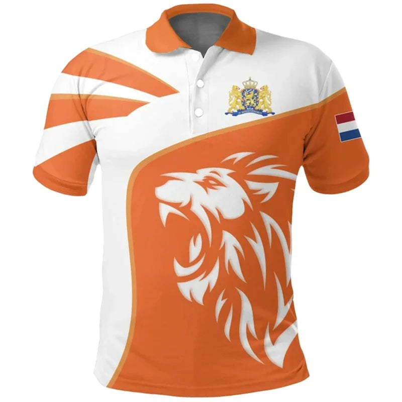 Poloshirt Heren met 3D Nederlandse Vlag, Casual Zomerstijl, Katoen, Korte Mouwen 6