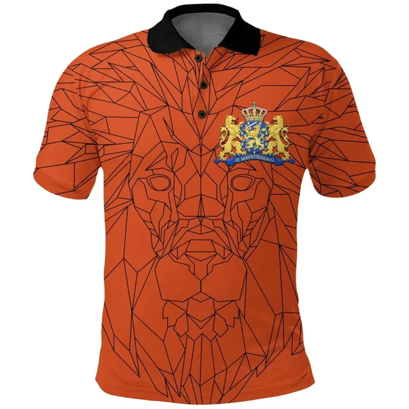 Poloshirt Heren met 3D Nederlandse Vlag, Casual Zomerstijl, Katoen, Korte Mouwen 7