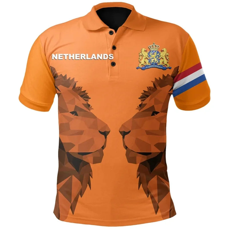 Poloshirt Heren met 3D Nederlandse Vlag, Casual Zomerstijl, Katoen, Korte Mouwen 8