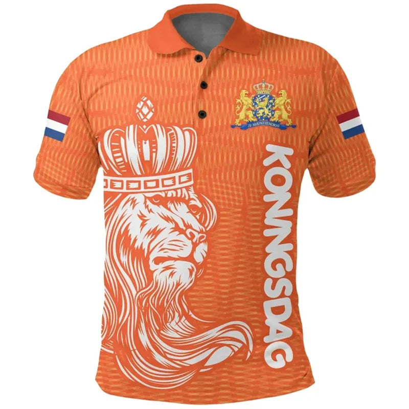 Poloshirt Heren met 3D Nederlandse Vlag, Casual Zomerstijl, Katoen, Korte Mouwen 9
