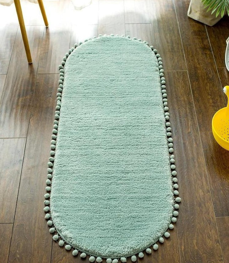 Pomiva – Alfombra oval antideslizante con borde de borlas de poliéster