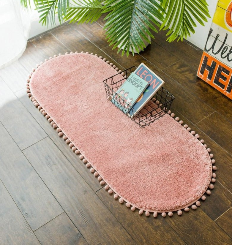 Pomiva – Alfombra oval antideslizante con borde de borlas de poliéster